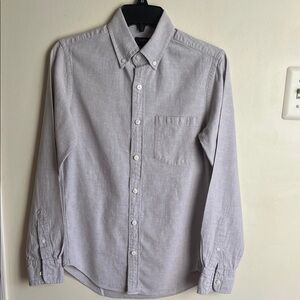 Men's Classic Linen Blend Taupe/Gray Button-Down Shirt, XS